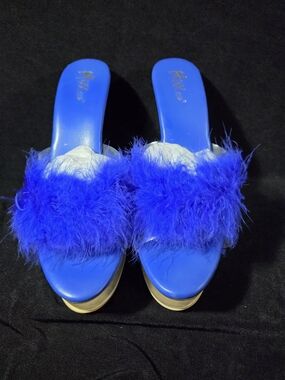 Royal Blue Feather Slide Sandals - Women